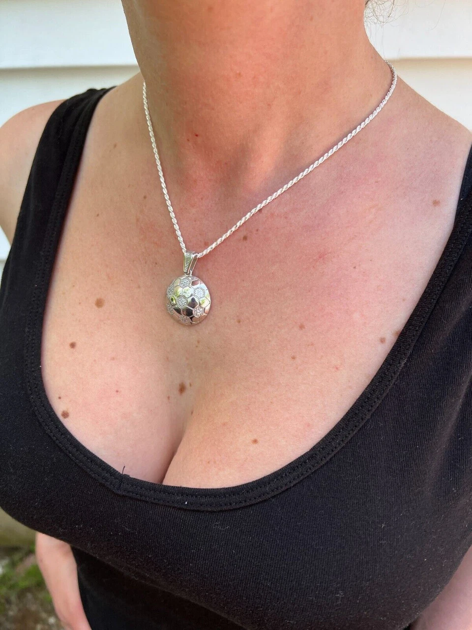 Real 925 Silver / 14k Gold Plated Soccer Ball Futbol Pendant Necklace Charm Iced 11 Real 925 Silver / 14k Gold Plated Soccer Ball Futbol Pendant Necklace Charm Iced - Image 9