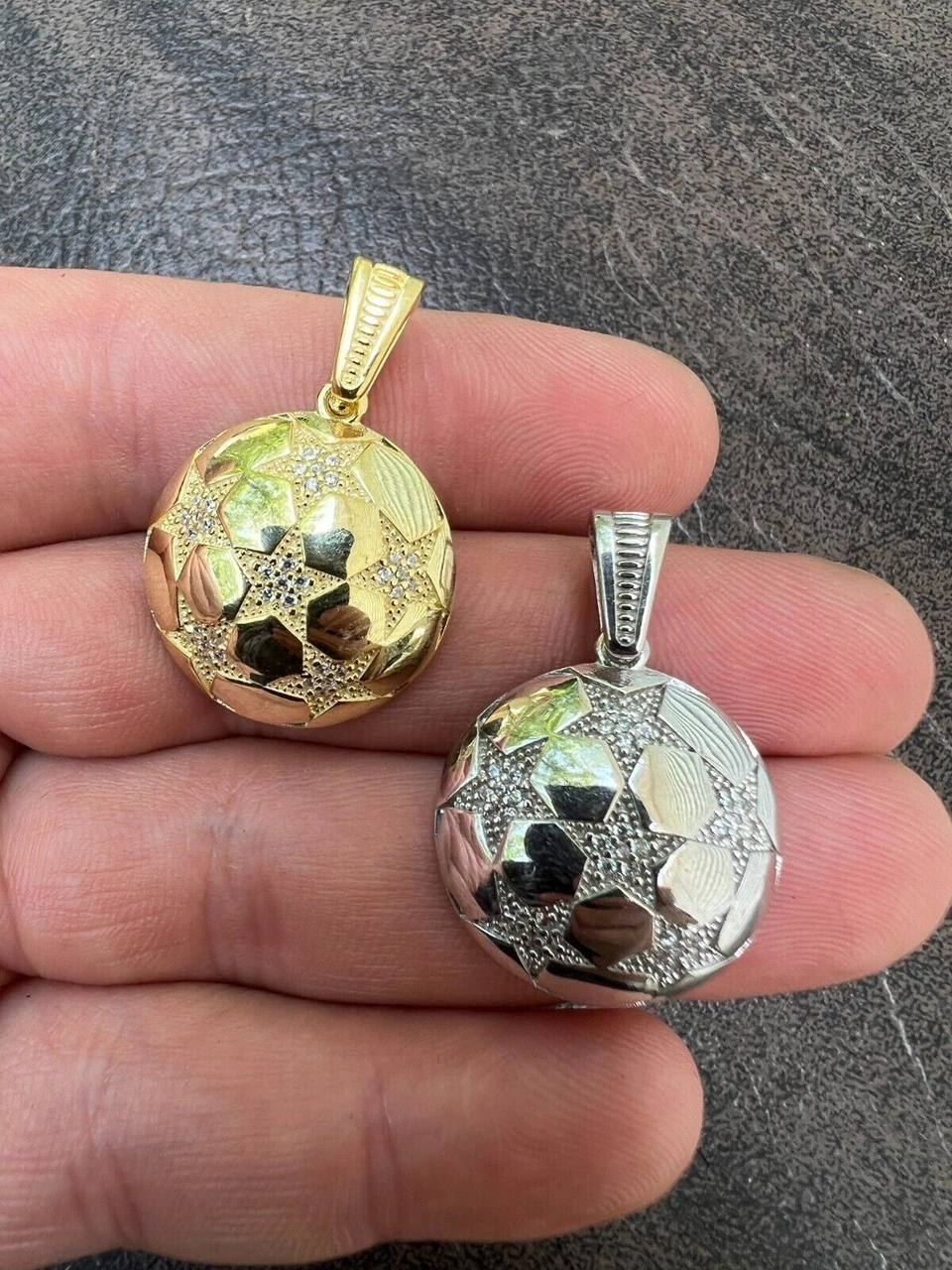 Real 925 Silver / 14k Gold Plated Soccer Ball Futbol Pendant Necklace Charm Iced 4 Real 925 Silver / 14k Gold Plated Soccer Ball Futbol Pendant Necklace Charm Iced - Image 2