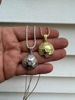 Real 925 Silver / 14k Gold Plated Soccer Ball Futbol Pendant Necklace Charm Iced 19 Real 925 Silver / 14k Gold Plated Soccer Ball Futbol Pendant Necklace Charm Iced -Harlem Bling Shop harlembling real 925 silver 14k gold plated soccer ball futbol pendant necklace charm iced 82394.1664300015