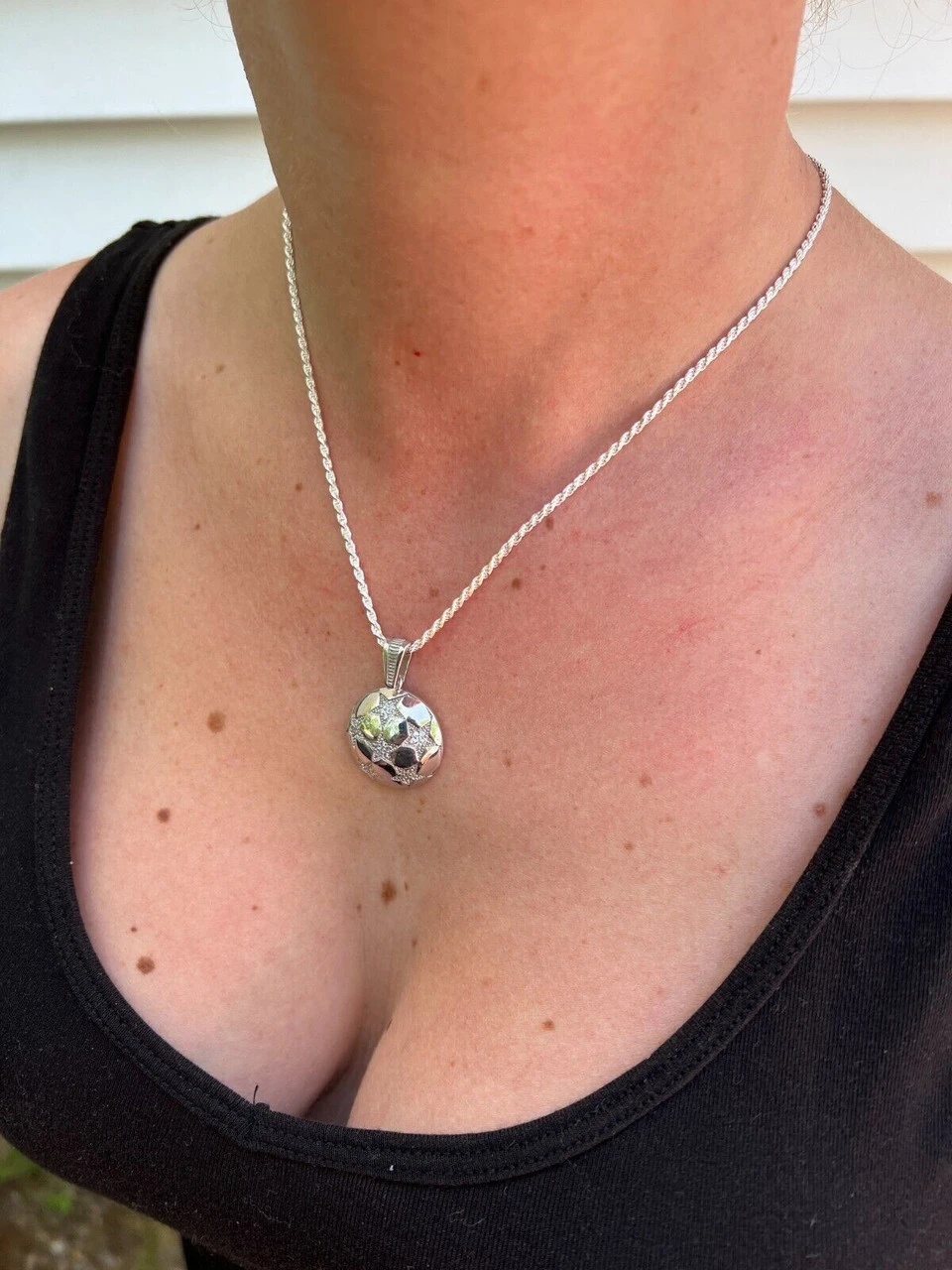 Real 925 Silver / 14k Gold Plated Soccer Ball Futbol Star Pendant Necklace Iced 8 Real 925 Silver / 14k Gold Plated Soccer Ball Futbol Star Pendant Necklace Iced - Image 6