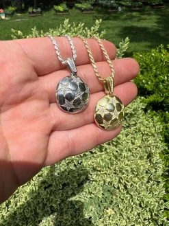 Real 925 Silver / 14k Gold Plated Soccer Ball Futbol Star Pendant Necklace Iced 22 Real 925 Silver / 14k Gold Plated Soccer Ball Futbol Star Pendant Necklace Iced -Harlem Bling Shop harlembling real 925 silver 14k gold plated soccer ball futbol star pendant necklace iced 54696.1664300899
