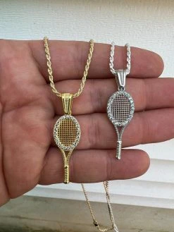 Real 925 Silver / 14k Gold Plated Tennis Racket Pendant Necklace Mens Ladies Ice 22 Real 925 Silver / 14k Gold Plated Tennis Racket Pendant Necklace Mens Ladies Ice -Harlem Bling Shop harlembling real 925 silver 14k gold plated tennis racket pendant necklace mens ladies ice 26207.1664299945