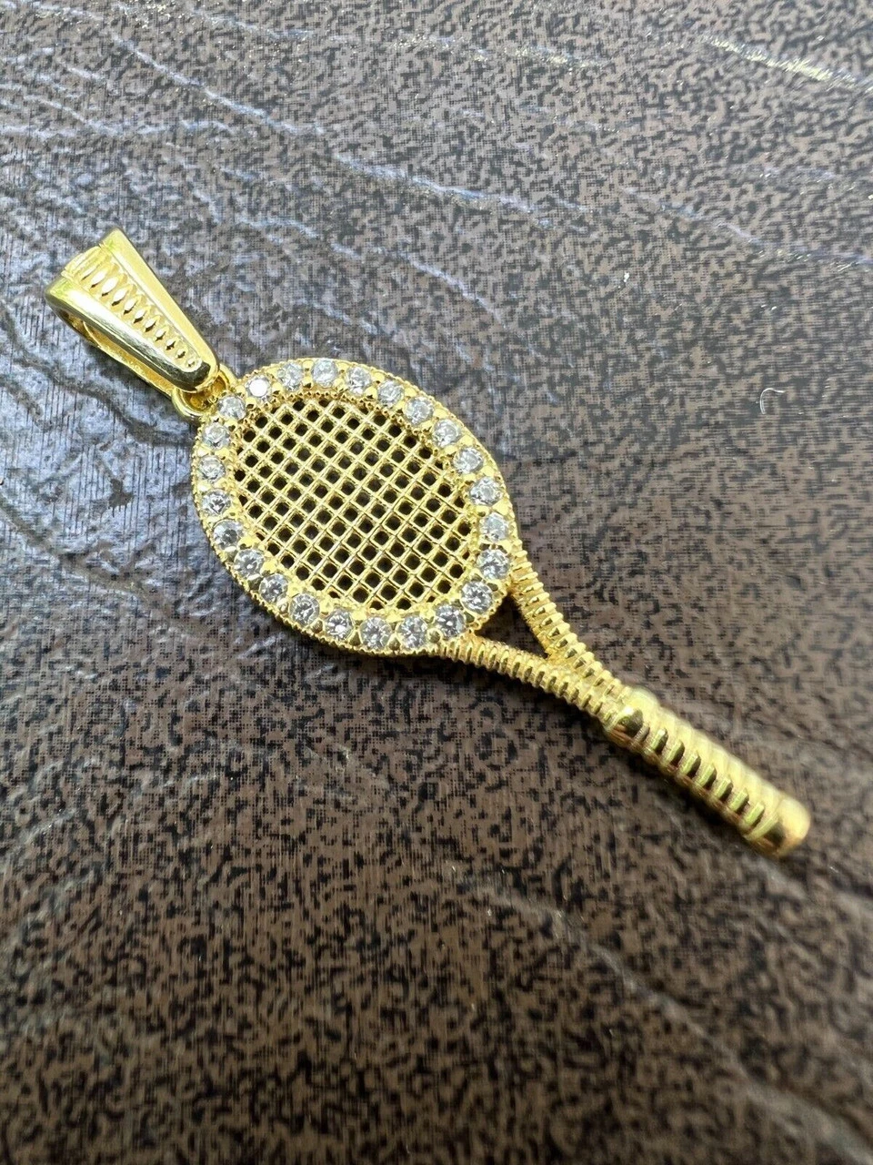 Real 925 Silver / 14k Gold Plated Tennis Racket Pendant Necklace Mens Ladies Ice 8 Real 925 Silver / 14k Gold Plated Tennis Racket Pendant Necklace Mens Ladies Ice - Image 6