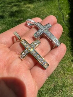 Real 925 Silver Gold Iced Channel Set Mens Hip Hop Tennis Cross Pendant Necklace -Harlem Bling Shop harlembling real 925 silver gold iced channel set mens hip hop tennis cross pendant necklace 83395.1664359406