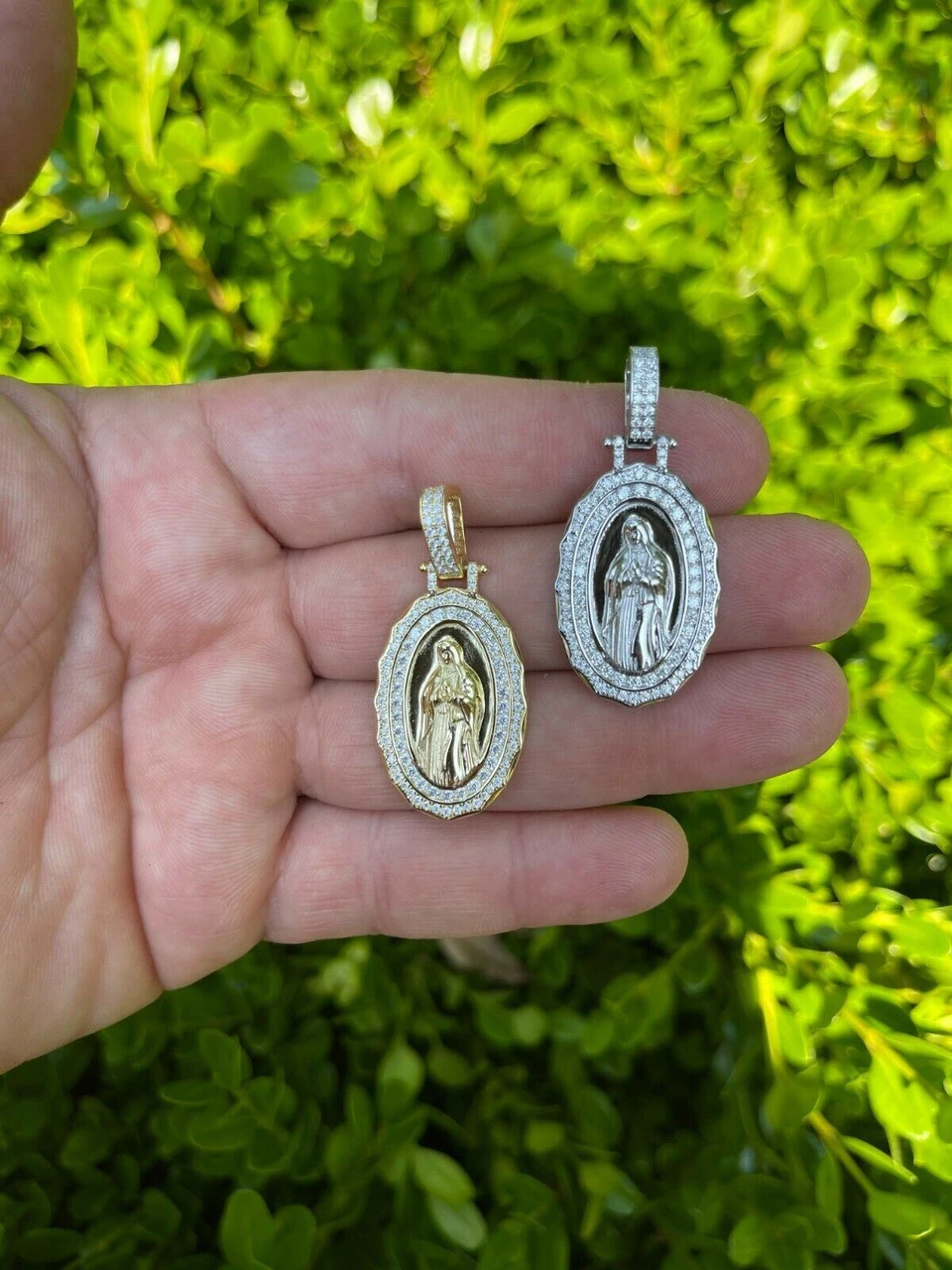 Real 925 Silver / Gold MOISSANITE Virgin Mary Necklace Pendant Iced Medallion 9 Real 925 Silver / Gold MOISSANITE Virgin Mary Necklace Pendant Iced Medallion - Image 7