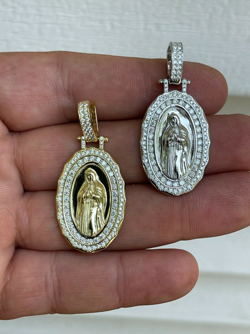 Real 925 Silver / Gold MOISSANITE Virgin Mary Necklace Pendant Iced Medallion 11 Real 925 Silver / Gold MOISSANITE Virgin Mary Necklace Pendant Iced Medallion - Image 9