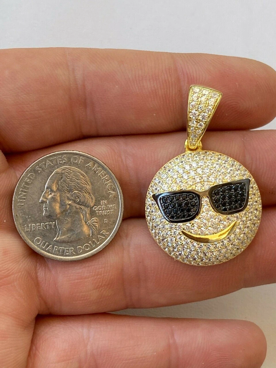 Real 925 Silver Hip Hop Cool Pendant Necklace Iced Smiley W. Sunglasses Emoji 13 Real 925 Silver Hip Hop Cool Pendant Necklace Iced Smiley W. Sunglasses Emoji - Image 11