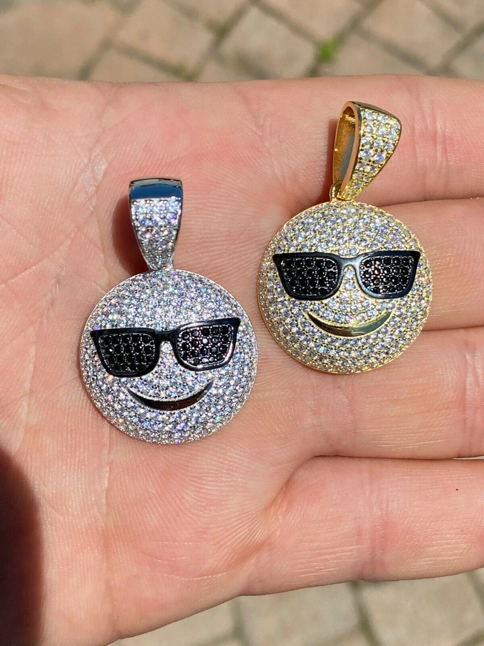 Real 925 Silver Hip Hop Cool Pendant Necklace Iced Smiley W. Sunglasses Emoji 6 Real 925 Silver Hip Hop Cool Pendant Necklace Iced Smiley W. Sunglasses Emoji - Image 4