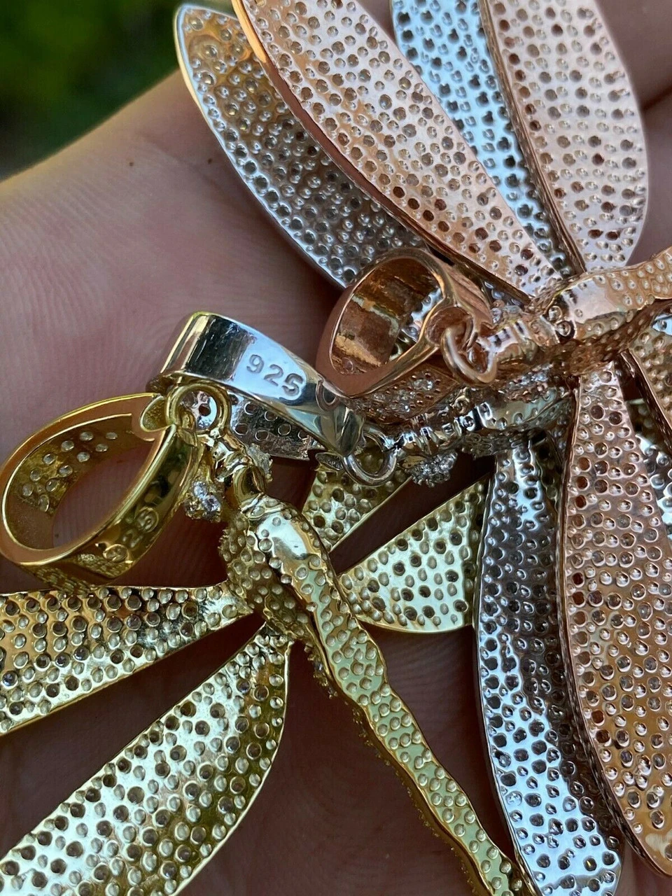 Real 925 Silver Hip Hop Dragonfly Piece Ladies Iced Gold Or Rose Necklace BIG 8 Real 925 Silver Hip Hop Dragonfly Piece Ladies Iced Gold Or Rose Necklace BIG - Image 6