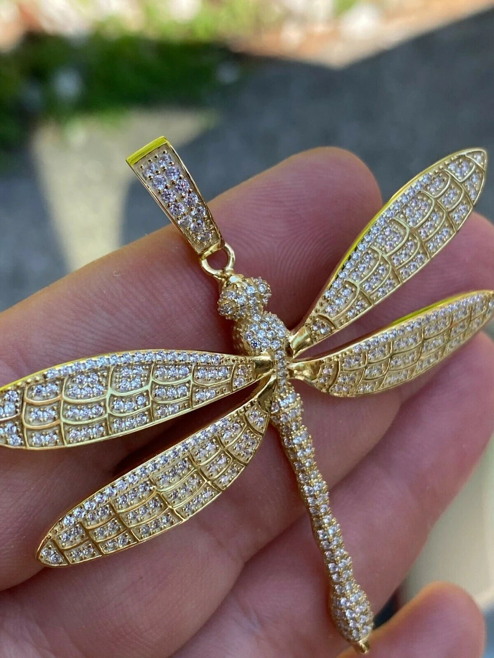 Real 925 Silver Hip Hop Dragonfly Piece Ladies Iced Gold Or Rose Necklace BIG 9 Real 925 Silver Hip Hop Dragonfly Piece Ladies Iced Gold Or Rose Necklace BIG - Image 7