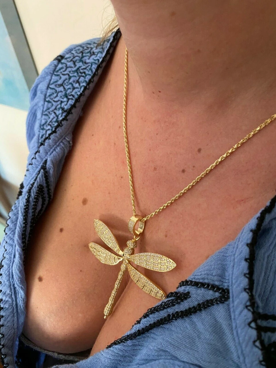 Real 925 Silver Hip Hop Dragonfly Piece Ladies Iced Gold Or Rose Necklace BIG 14 Real 925 Silver Hip Hop Dragonfly Piece Ladies Iced Gold Or Rose Necklace BIG - Image 12