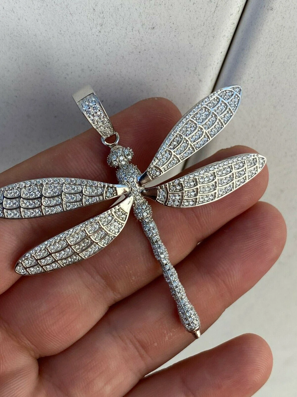 Real 925 Silver Hip Hop Dragonfly Piece Ladies Iced Gold Or Rose Necklace BIG 12 Real 925 Silver Hip Hop Dragonfly Piece Ladies Iced Gold Or Rose Necklace BIG - Image 10
