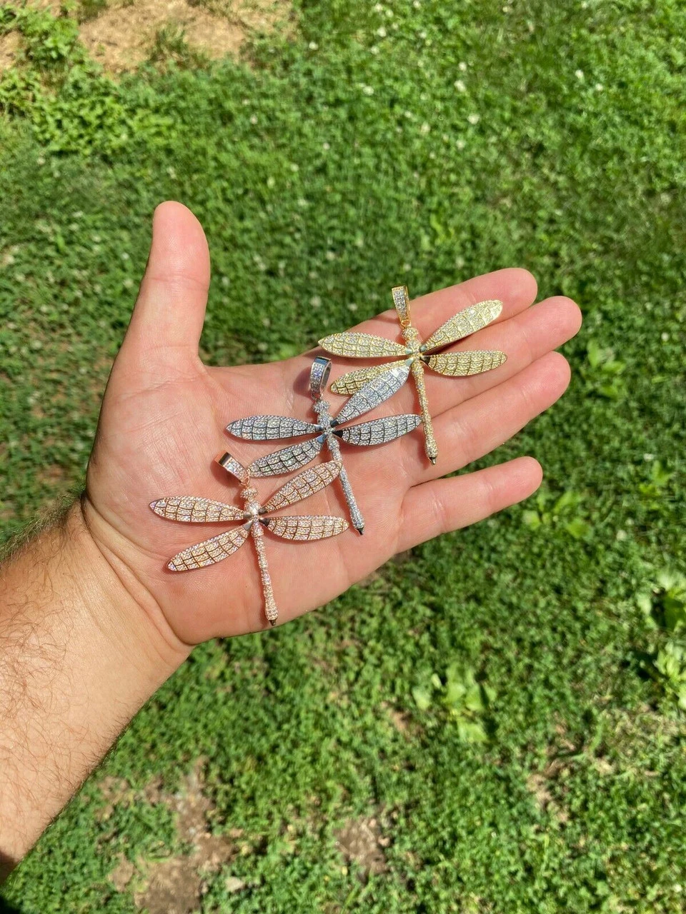 Real 925 Silver Hip Hop Dragonfly Piece Ladies Iced Gold Or Rose Necklace BIG 11 Real 925 Silver Hip Hop Dragonfly Piece Ladies Iced Gold Or Rose Necklace BIG - Image 9