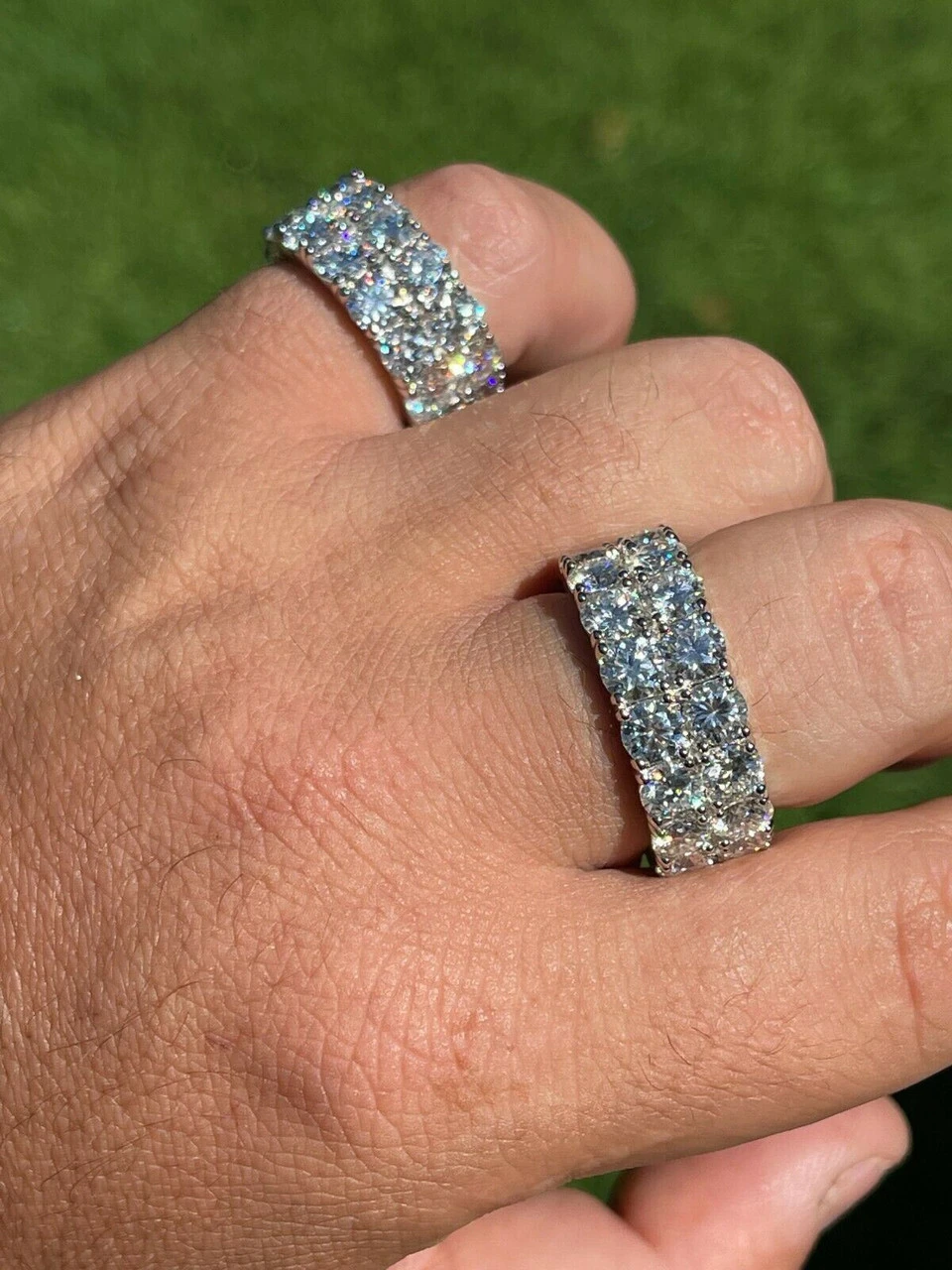 Real 925 Silver Hip Hop Iced Tennis 10mm Moissanite Ring - Passes Diamond Tester 4 Real 925 Silver Hip Hop Iced Tennis 10mm Moissanite Ring - Passes Diamond Tester - Image 2