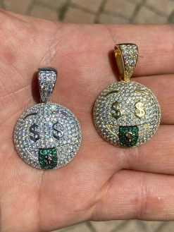 Real 925 Silver Hip Hop Pendant Necklace Iced Emoji Money Mouth Rich Money