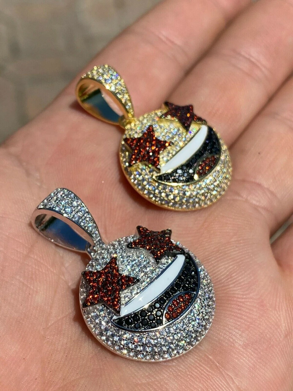 Real 925 Silver Hip Hop Star Struck Emoji Pendant Necklace Iced 12 Real 925 Silver Hip Hop Star Struck Emoji Pendant Necklace Iced - Image 10