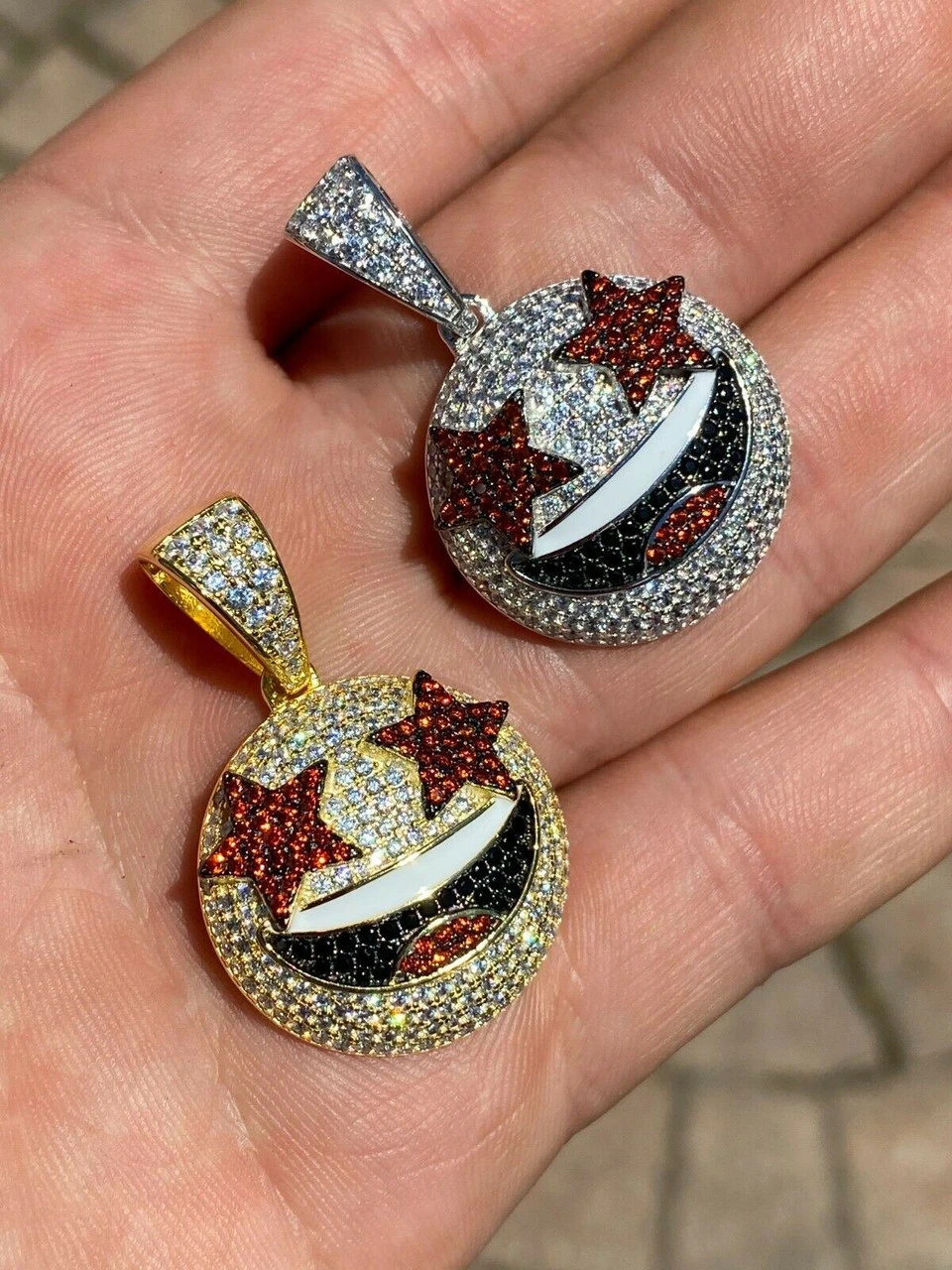 Real 925 Silver Hip Hop Star Struck Emoji Pendant Necklace Iced 11 Real 925 Silver Hip Hop Star Struck Emoji Pendant Necklace Iced - Image 9