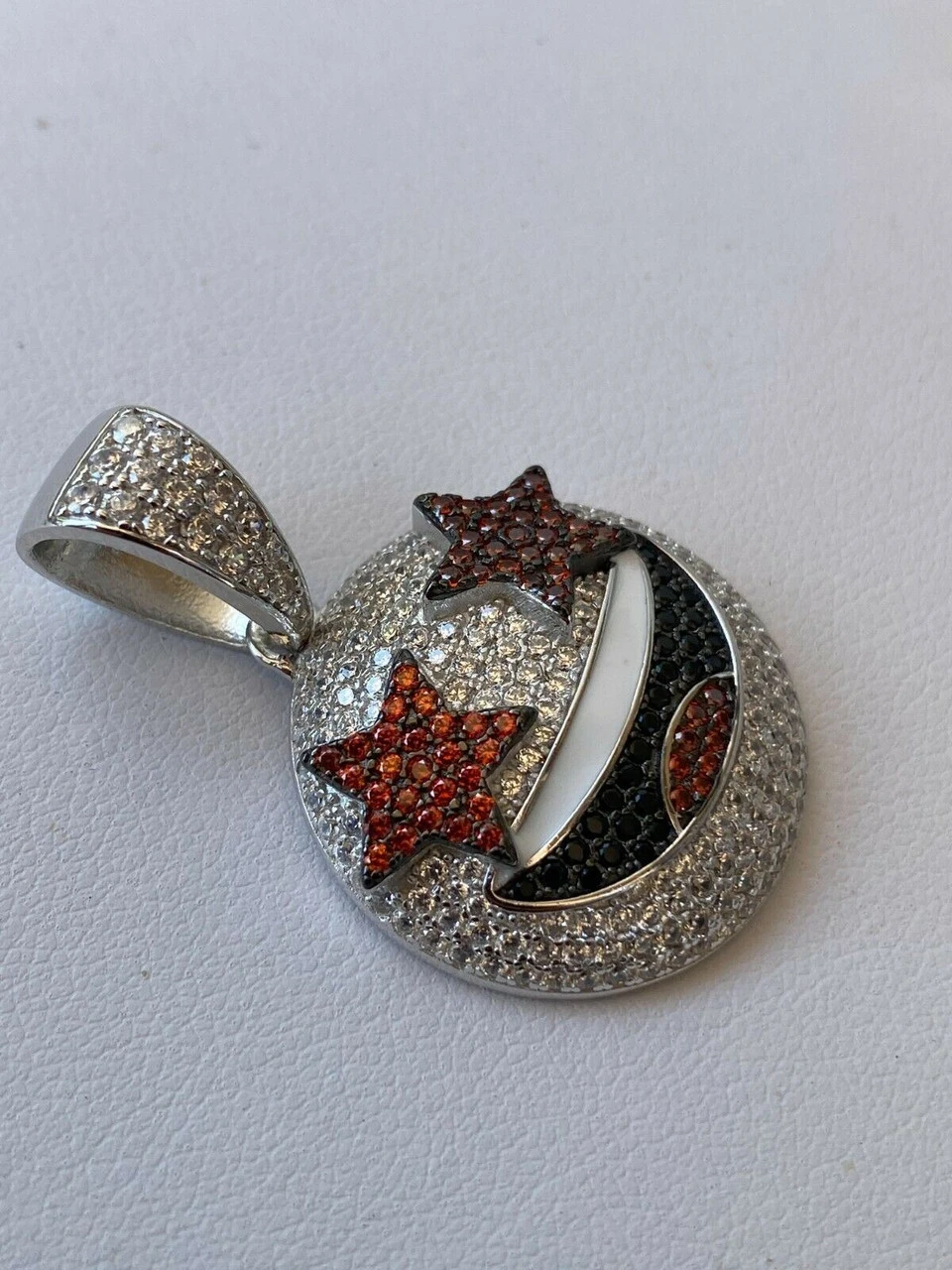 Real 925 Silver Hip Hop Star Struck Emoji Pendant Necklace Iced 19 Real 925 Silver Hip Hop Star Struck Emoji Pendant Necklace Iced - Image 17