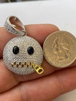 Real 925 Silver HipHop Zipper Mouth Emoji Pendant Necklace Iced 18 Real 925 Silver HipHop Zipper Mouth Emoji Pendant Necklace Iced -Harlem Bling Shop harlembling real 925 silver hiphop zipper mouth emoji pendant necklace iced 09664.1664372995