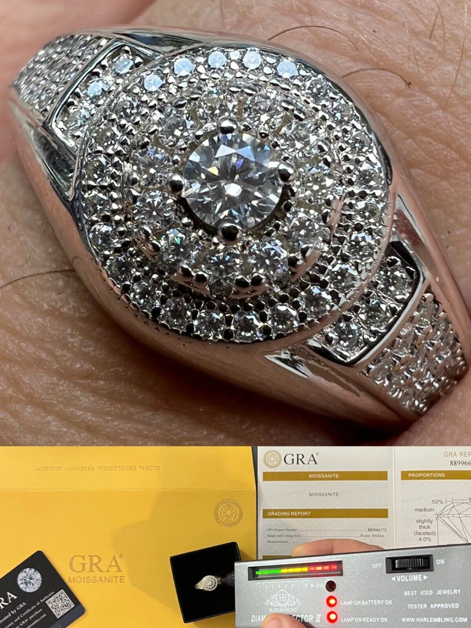 Real 925 Silver Iced 0.6ct VVS Moissanite Jewelry Pinky Ring Pass Diamond Test 3 Real 925 Silver Iced 0.6ct VVS Moissanite Jewelry Pinky Ring Pass Diamond Test
