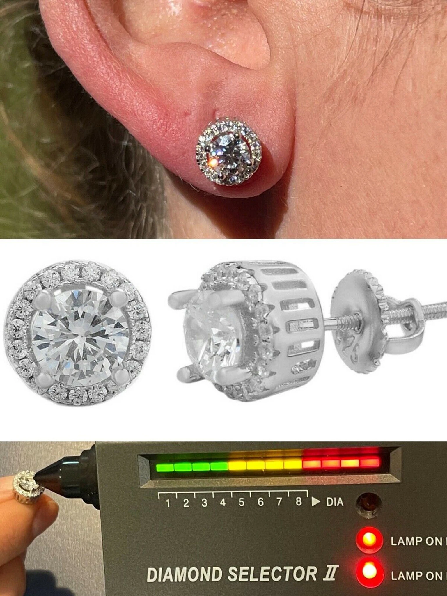 Real 925 Silver Iced Hip Hop Earrings Studs 1.2ct Moissanite - Pass Diamond Test 3 Real 925 Silver Iced Hip Hop Earrings Studs 1.2ct Moissanite - Pass Diamond Test