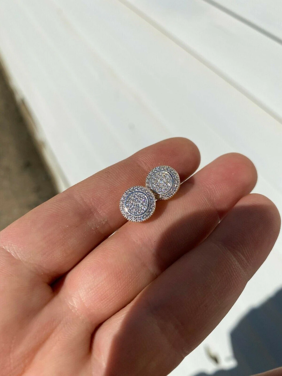 Real 925 Silver Iced Moissanite Hip Hop Men's Earrings Big Studs 14k Gold Finish 10 Real 925 Silver Iced Moissanite Hip Hop Men's Earrings Big Studs 14k Gold Finish - Image 8