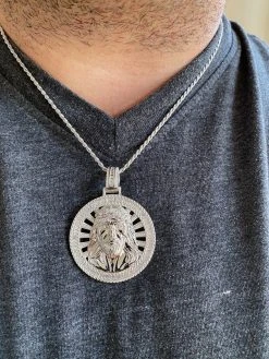 Real 925 Silver - Jesus Piece Necklace Pendant Iced Large Baguette Medallion 24 Real 925 Silver - Jesus Piece Necklace Pendant Iced Large Baguette Medallion -Harlem Bling Shop harlembling real 925 silver jesus piece necklace pendant iced large baguette medallion 20812.1664374884