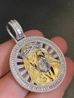 Real 925 Silver - Jesus Piece Necklace Pendant Iced Large Baguette Medallion 20 Real 925 Silver - Jesus Piece Necklace Pendant Iced Large Baguette Medallion -Harlem Bling Shop harlembling real 925 silver jesus piece necklace pendant iced large baguette medallion 31484.1664372528