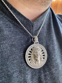 Real 925 Silver - Jesus Piece Necklace Pendant Iced Large Baguette Medallion 16 Real 925 Silver - Jesus Piece Necklace Pendant Iced Large Baguette Medallion -Harlem Bling Shop harlembling real 925 silver jesus piece necklace pendant iced large baguette medallion 65015.1664396417