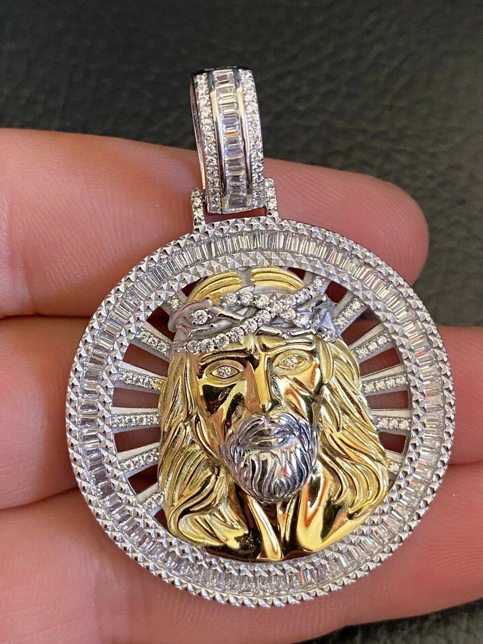 Real 925 Silver - Jesus Piece Necklace Pendant Iced Large Baguette Medallion 8 Real 925 Silver - Jesus Piece Necklace Pendant Iced Large Baguette Medallion - Image 6