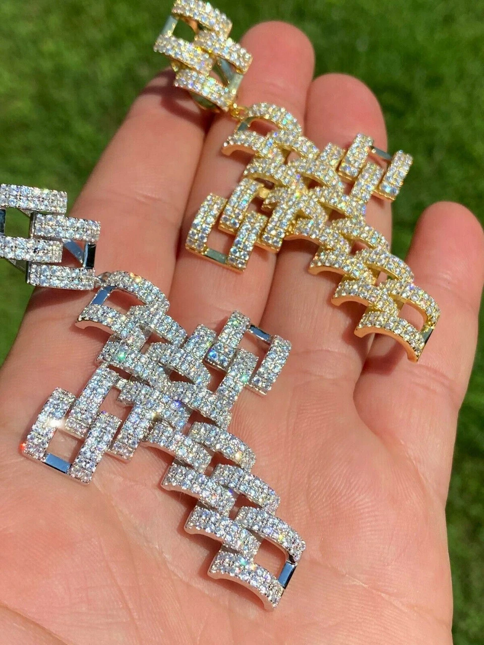 Real 925 Silver Large Hip Hop Men's Prong Cuban Cross Pendant Iced Necklace Gold 4 Real 925 Silver Large Hip Hop Men's Prong Cuban Cross Pendant Iced Necklace Gold - Image 2