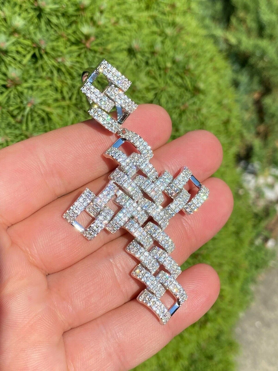 Real 925 Silver Large Hip Hop Men's Prong Cuban Cross Pendant Iced Necklace Gold 11 Real 925 Silver Large Hip Hop Men's Prong Cuban Cross Pendant Iced Necklace Gold - Image 9