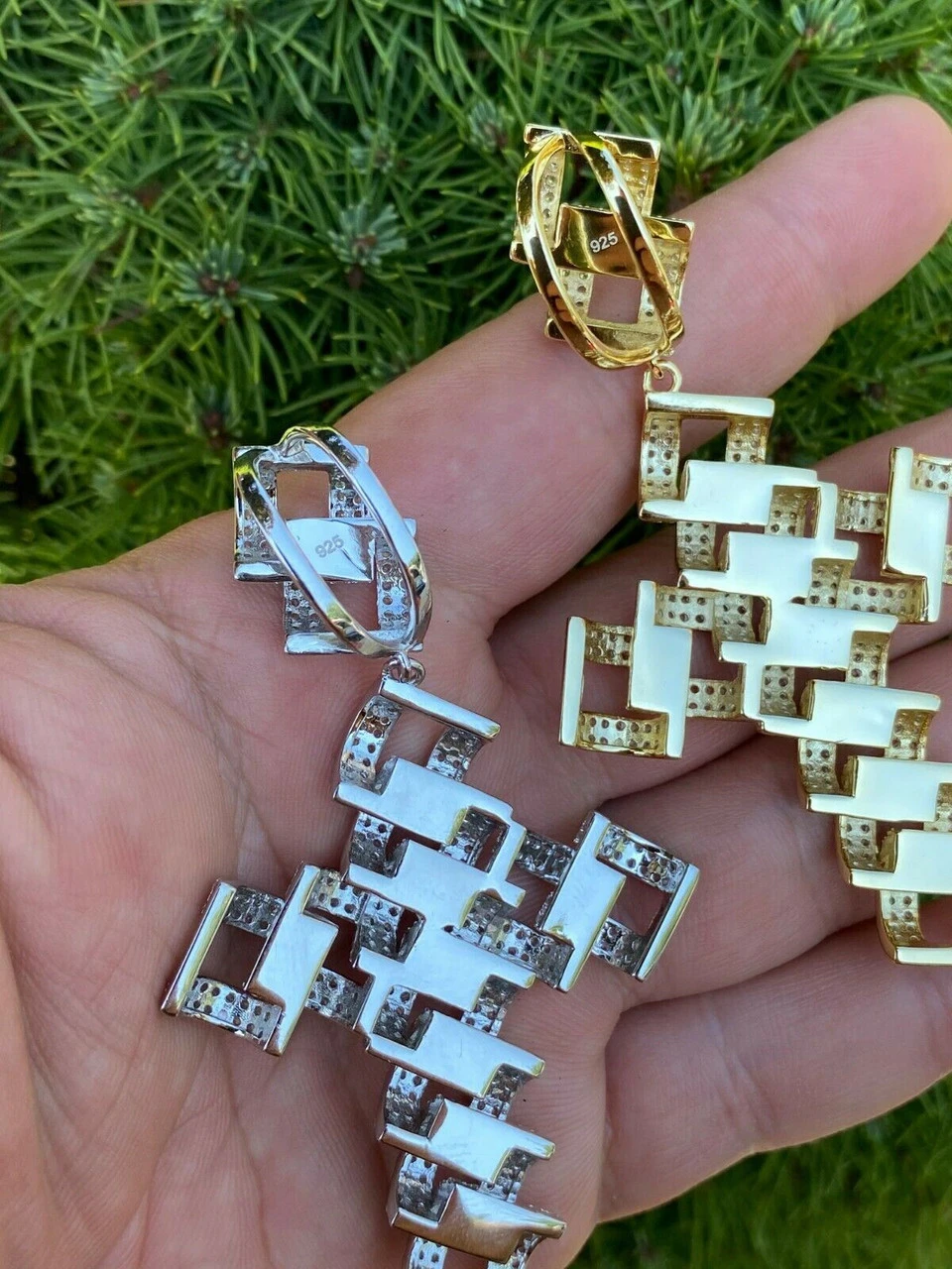 Real 925 Silver Large Hip Hop Men's Prong Cuban Cross Pendant Iced Necklace Gold 13 Real 925 Silver Large Hip Hop Men's Prong Cuban Cross Pendant Iced Necklace Gold - Image 11