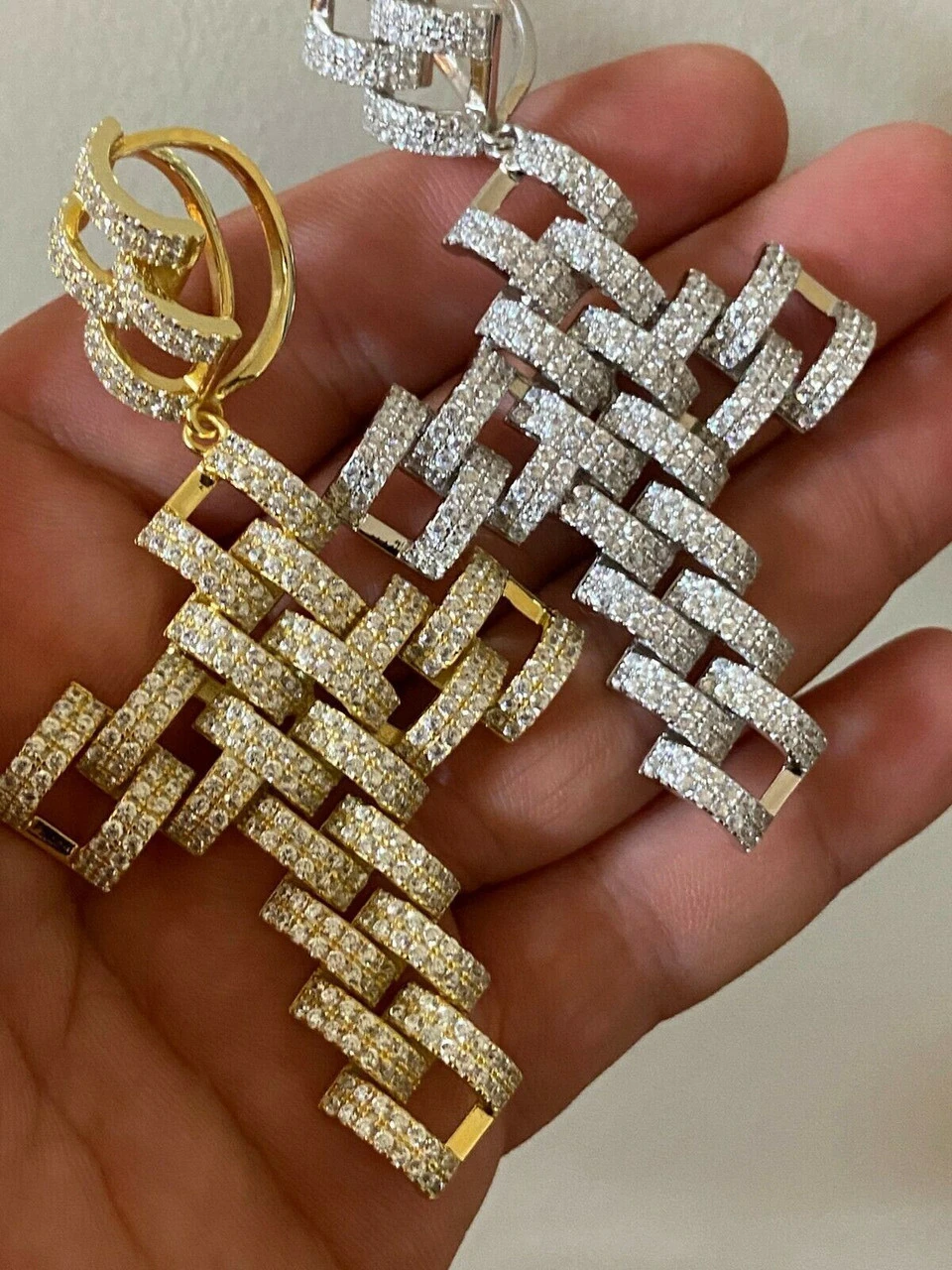 Real 925 Silver Large Hip Hop Men's Prong Cuban Cross Pendant Iced Necklace Gold 14 Real 925 Silver Large Hip Hop Men's Prong Cuban Cross Pendant Iced Necklace Gold - Image 12