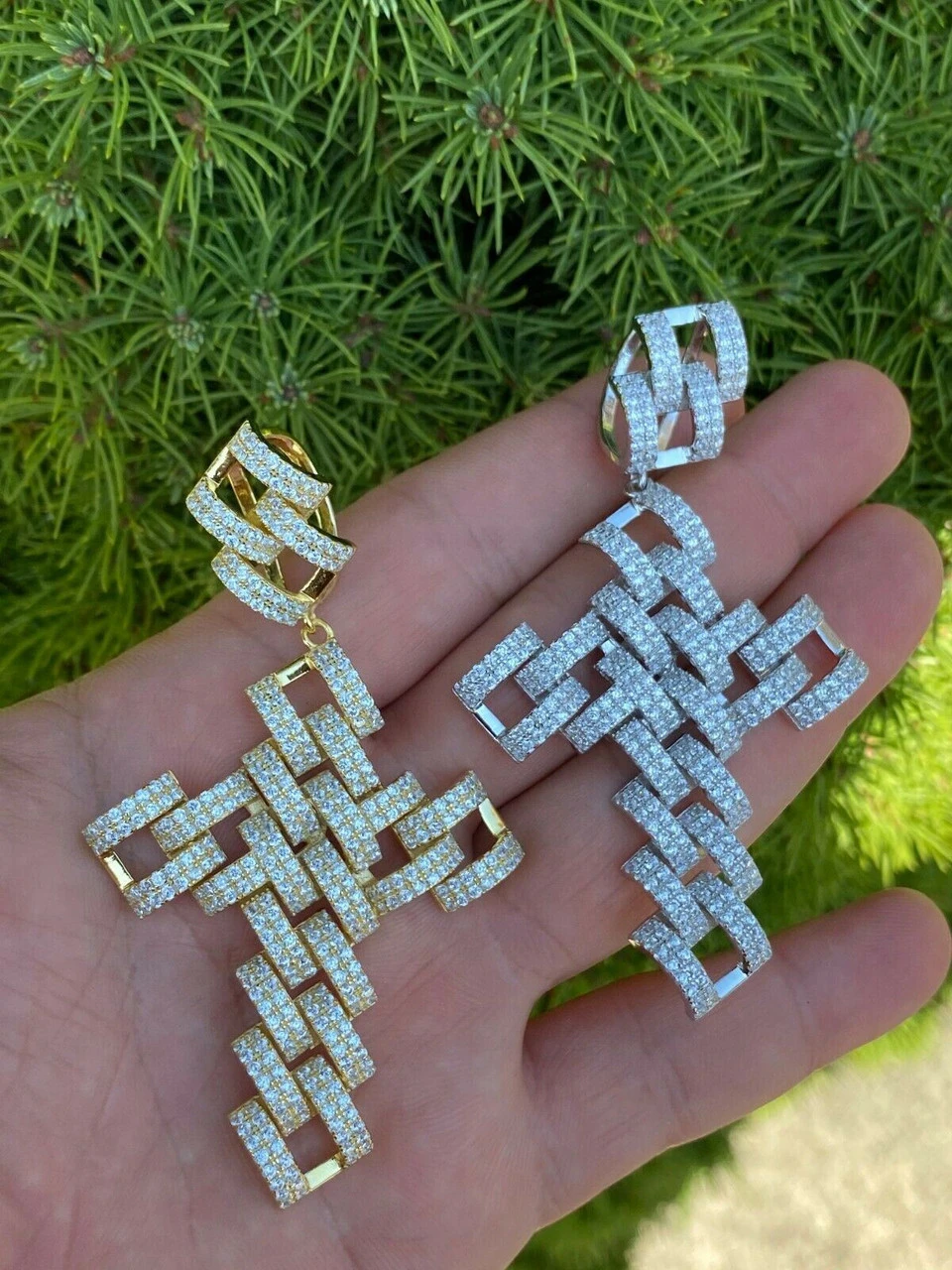 Real 925 Silver Large Hip Hop Men's Prong Cuban Cross Pendant Iced Necklace Gold 10 Real 925 Silver Large Hip Hop Men's Prong Cuban Cross Pendant Iced Necklace Gold - Image 8