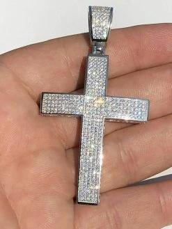 Real 925 Silver Large Iced Cross Pendant 2.5CT MOISSANITE Passes Diamond Tester