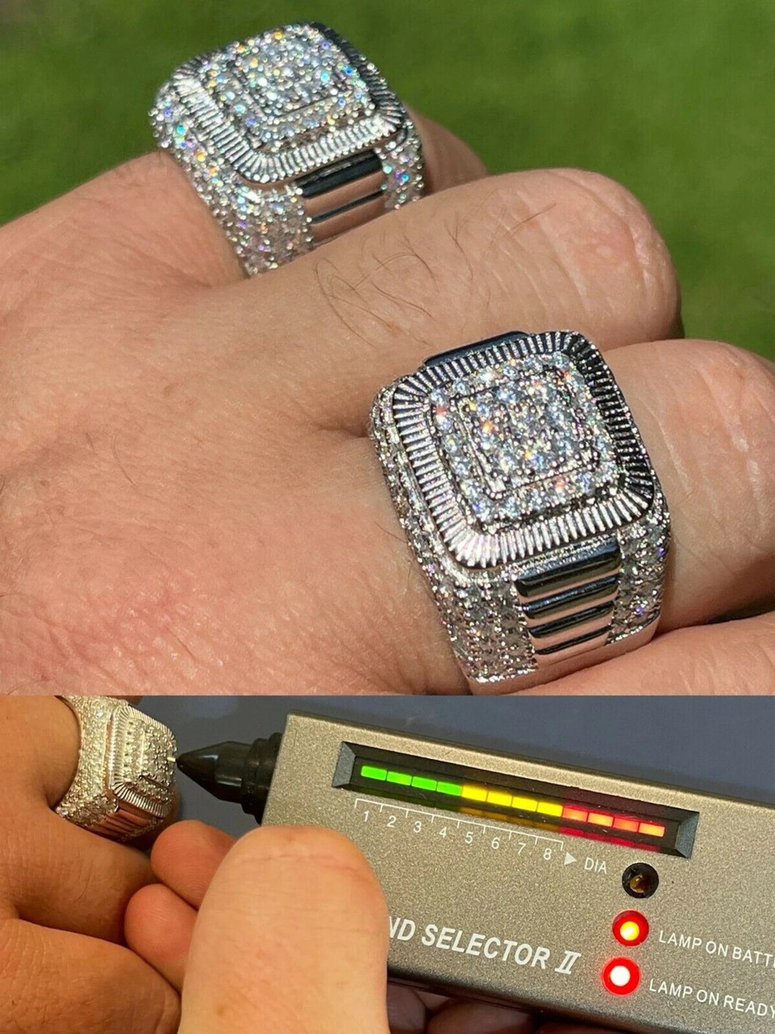 Real 925 Silver Men's Hip Hop Big Iced 3.1ct Moissanite Ring Pass Diamond Tester 3 Real 925 Silver Men's Hip Hop Big Iced 3.1ct Moissanite Ring Pass Diamond Tester