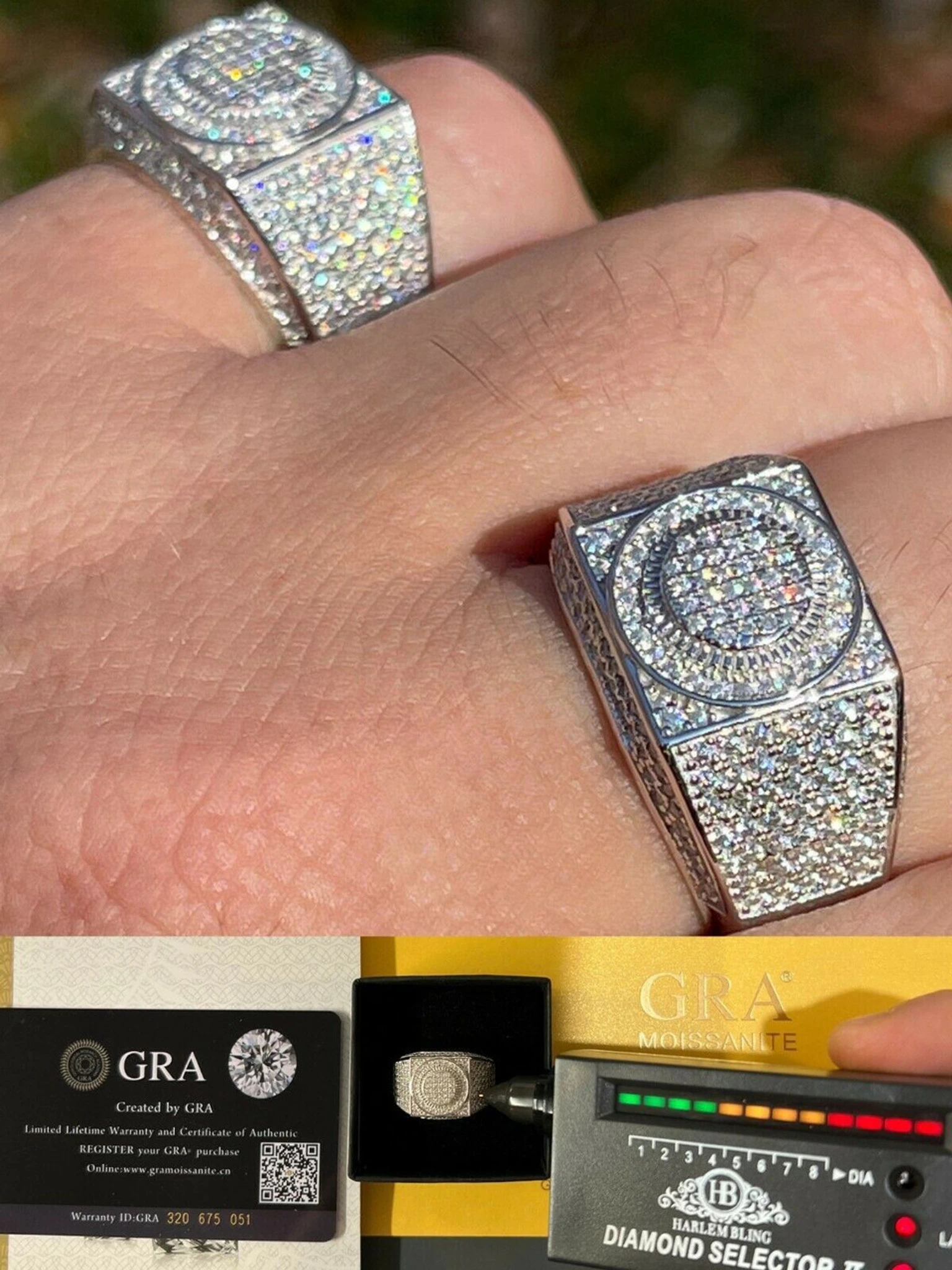 Real 925 Silver Mens Hip Hop Iced MOISSANITE Ring - Passes Diamond Tester W. GRA 3 Real 925 Silver Mens Hip Hop Iced MOISSANITE Ring - Passes Diamond Tester W. GRA