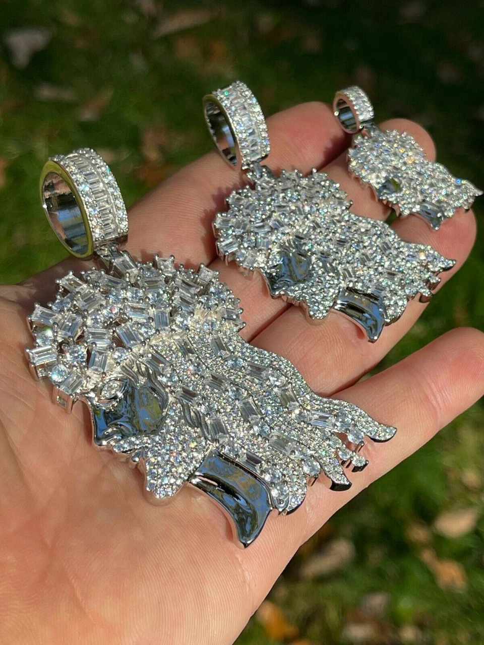 Real 925 Silver Mens Iced Hip Hop Jesus Pendant Iced Baguette Diamond Necklace 10 Real 925 Silver Mens Iced Hip Hop Jesus Pendant Iced Baguette Diamond Necklace - Image 8