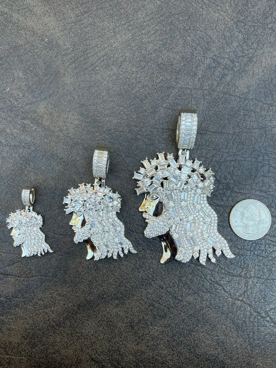 Real 925 Silver Mens Iced Hip Hop Jesus Pendant Iced Baguette Diamond Necklace 4 Real 925 Silver Mens Iced Hip Hop Jesus Pendant Iced Baguette Diamond Necklace - Image 2