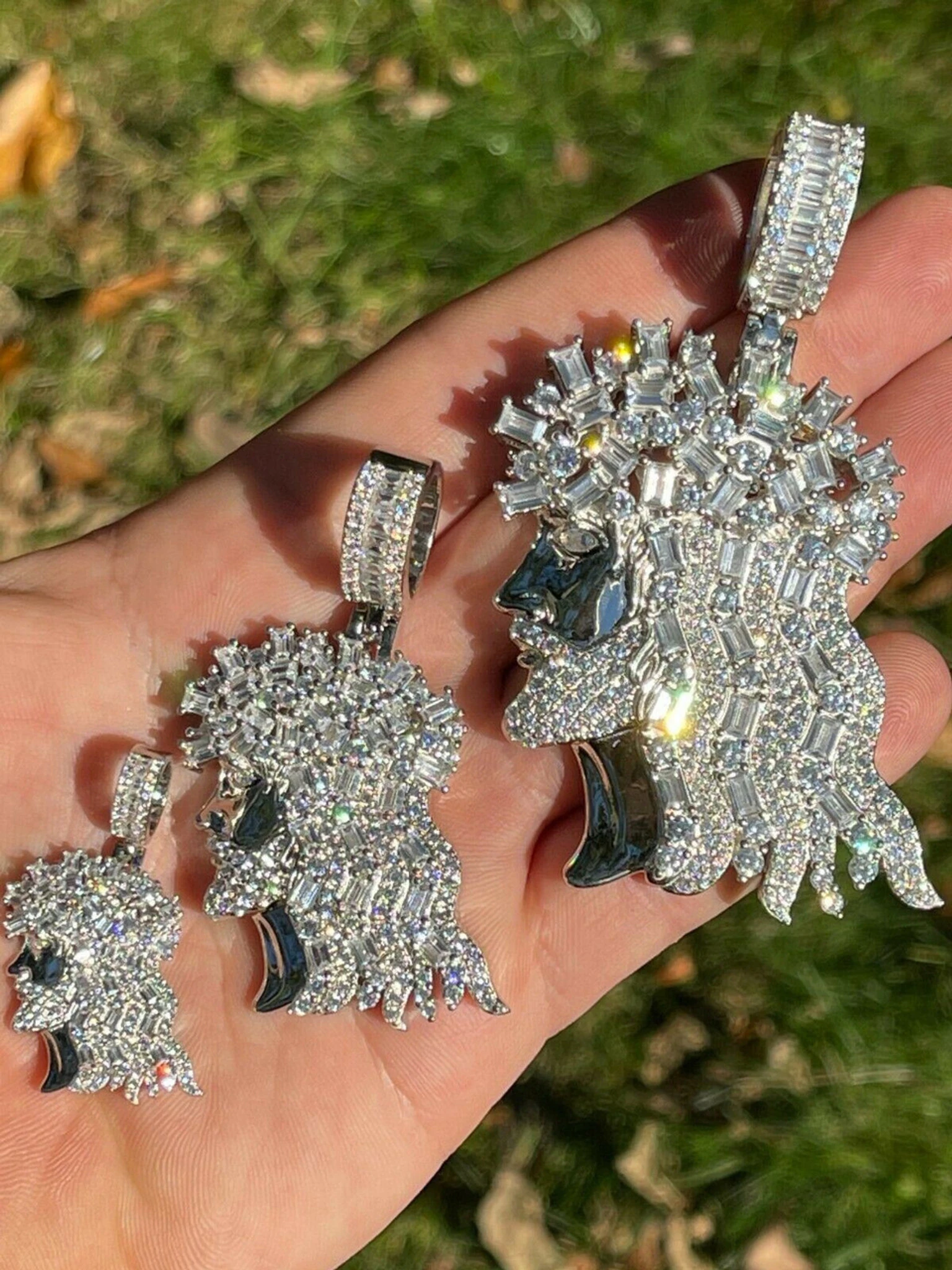 Real 925 Silver Mens Iced Hip Hop Jesus Pendant Iced Baguette Diamond Necklace 3 Real 925 Silver Mens Iced Hip Hop Jesus Pendant Iced Baguette Diamond Necklace