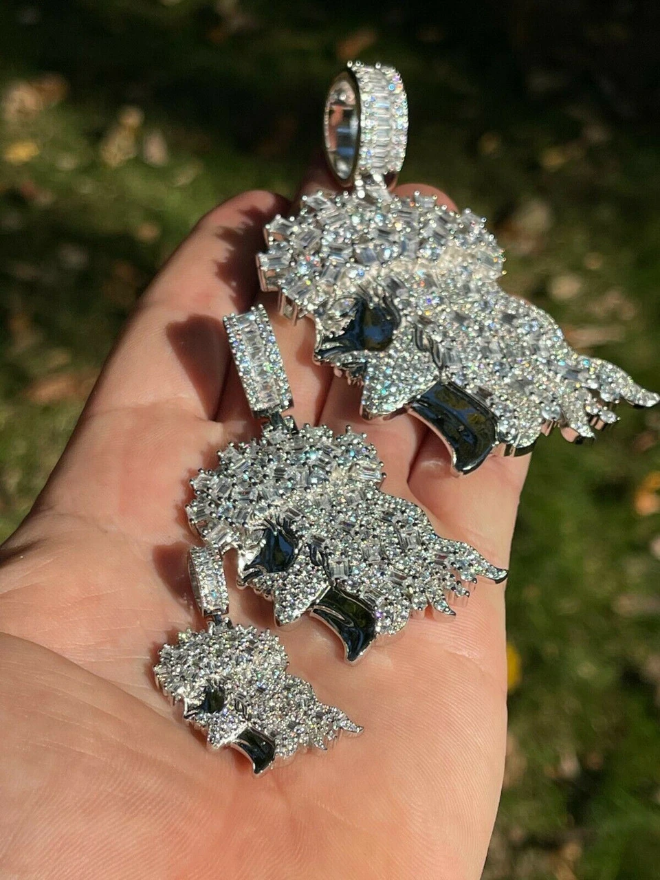 Real 925 Silver Mens Iced Hip Hop Jesus Pendant Iced Baguette Diamond Necklace 5 Real 925 Silver Mens Iced Hip Hop Jesus Pendant Iced Baguette Diamond Necklace - Image 3