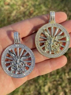 Real 925 Silver St Michael Archangel Necklace Pendant Iced Baguette Medallion