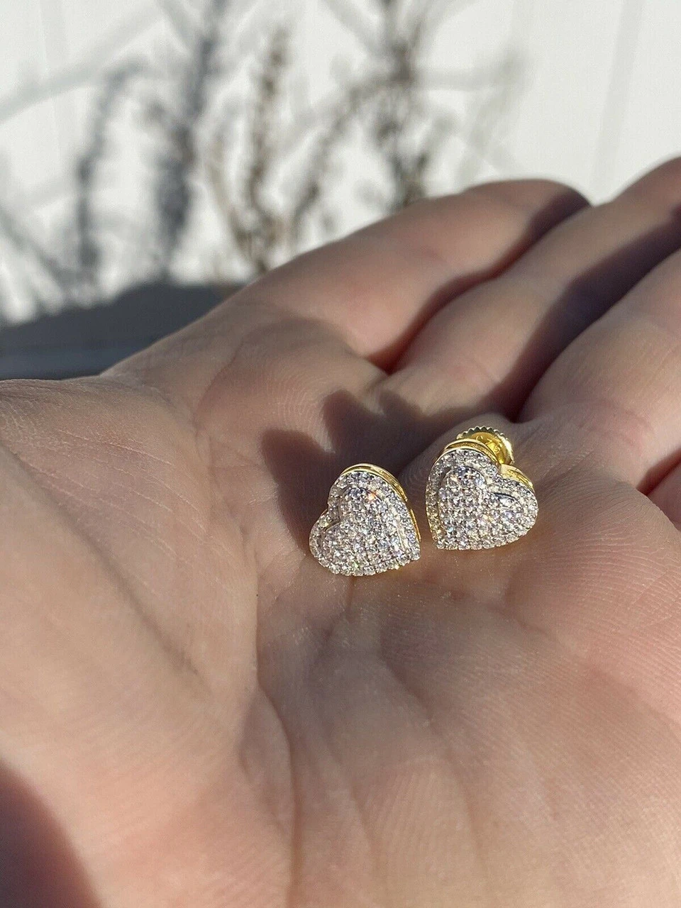 Real 925 Sterling Silver 14k Gold Finish Heart Shape Earrings Studs MOISSANITE 6 Real 925 Sterling Silver 14k Gold Finish Heart Shape Earrings Studs MOISSANITE - Image 4