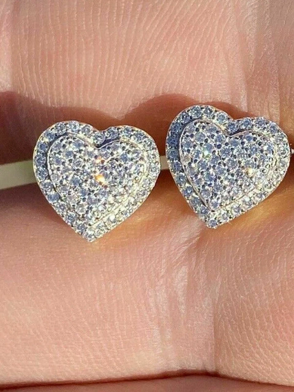 Real 925 Sterling Silver 14k Gold Finish Heart Shape Earrings Studs MOISSANITE 4 Real 925 Sterling Silver 14k Gold Finish Heart Shape Earrings Studs MOISSANITE - Image 2