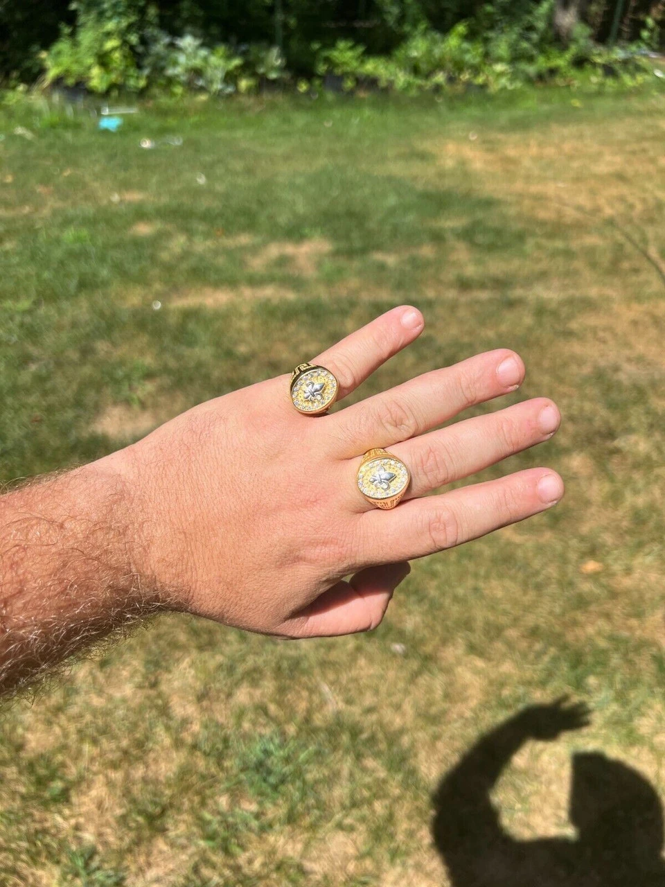 Real 925 Sterling Silver 14k Gold Plated Iced CZ Ring HipHop French Fleur De Lis 8 Real 925 Sterling Silver 14k Gold Plated Iced CZ Ring HipHop French Fleur De Lis - Image 6