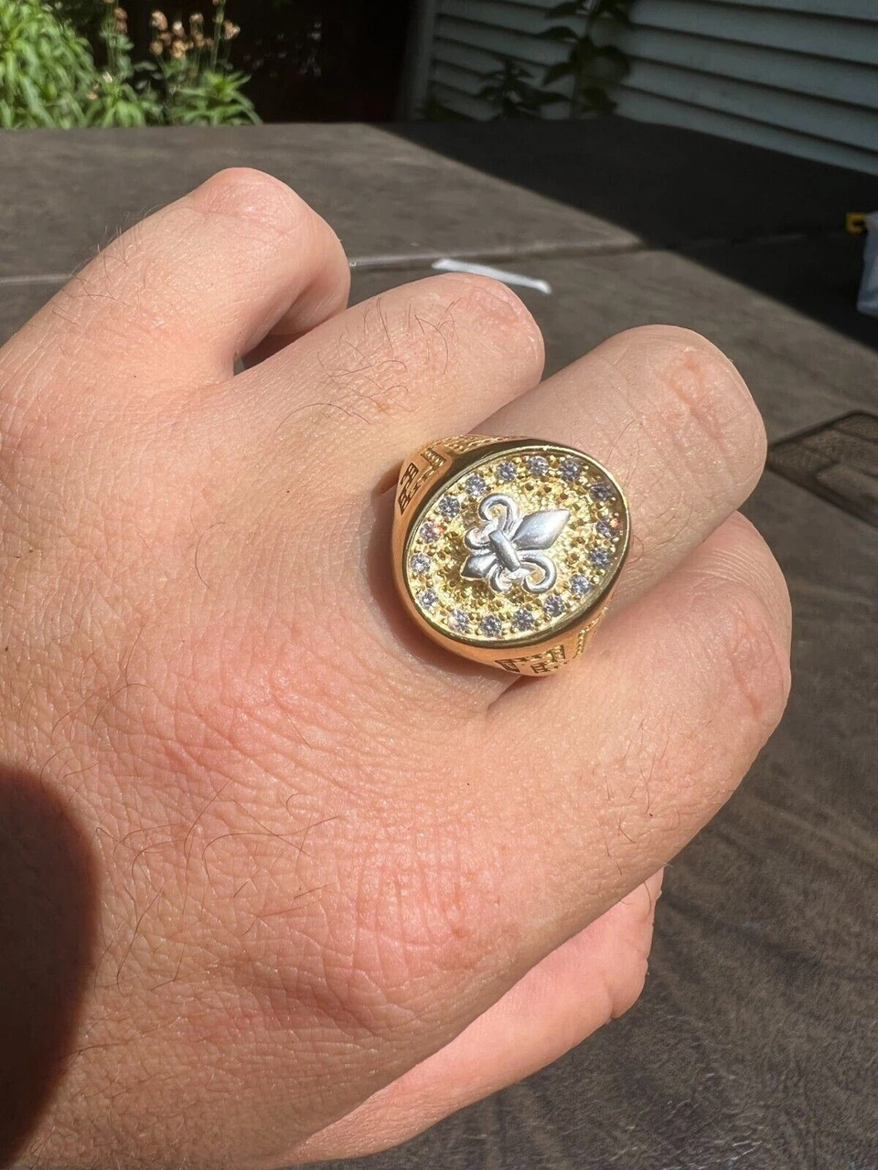 Real 925 Sterling Silver 14k Gold Plated Iced CZ Ring HipHop French Fleur De Lis 11 Real 925 Sterling Silver 14k Gold Plated Iced CZ Ring HipHop French Fleur De Lis - Image 9