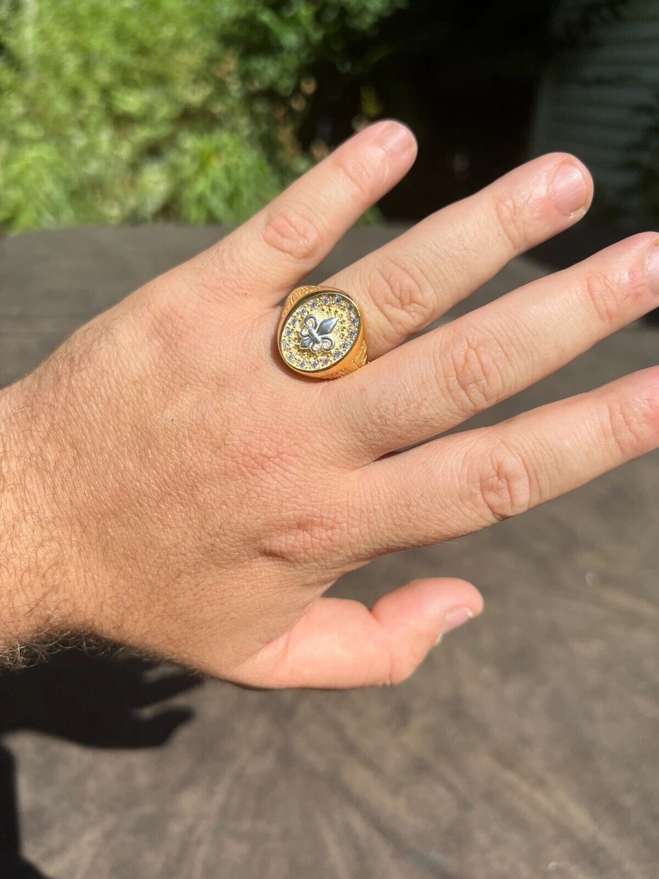 Real 925 Sterling Silver 14k Gold Plated Iced CZ Ring HipHop French Fleur De Lis 12 Real 925 Sterling Silver 14k Gold Plated Iced CZ Ring HipHop French Fleur De Lis - Image 10