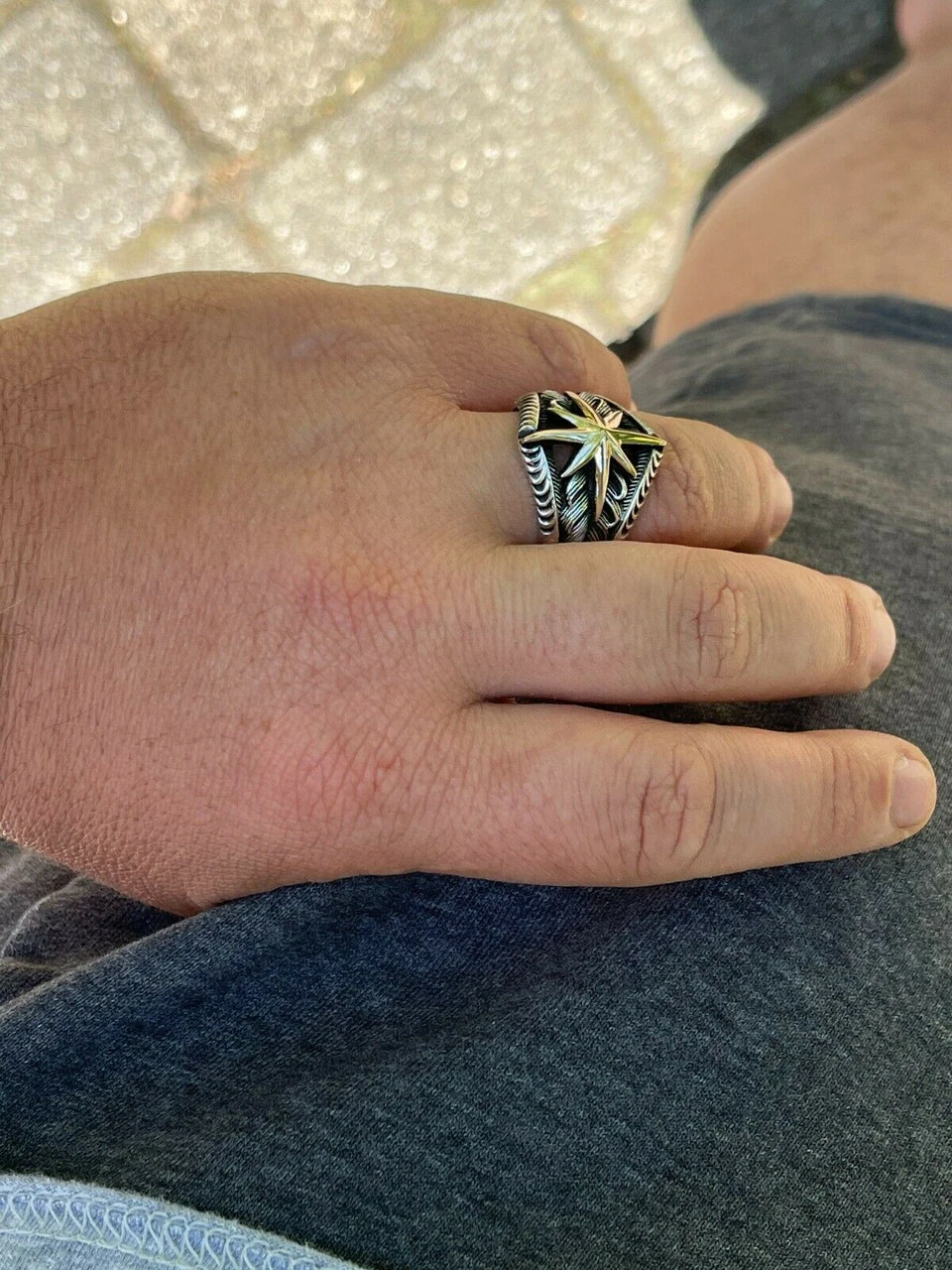 Real 925 Sterling Silver & 10k Gold Mens Nautical Compass Star Ring Sizes 7-13 11 Real 925 Sterling Silver & 10k Gold Mens Nautical Compass Star Ring Sizes 7-13 - Image 9