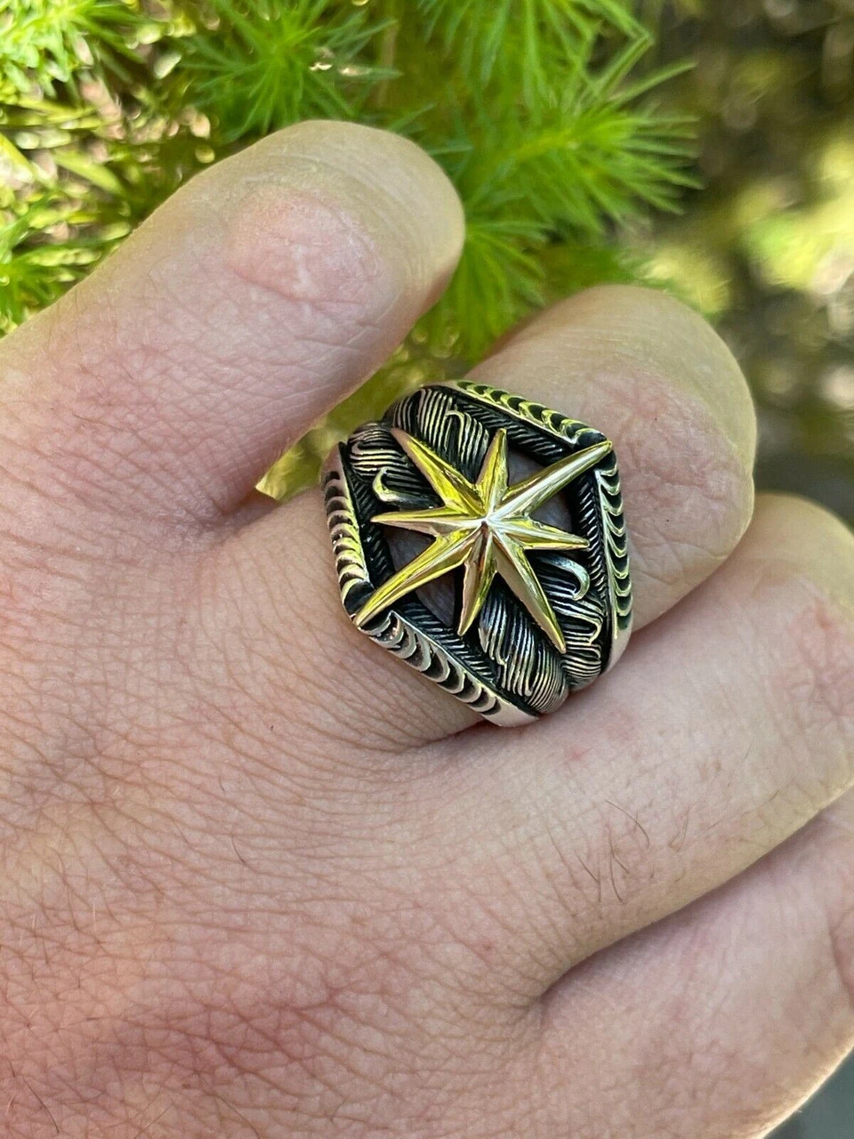 Real 925 Sterling Silver & 10k Gold Mens Nautical Compass Star Ring Sizes 7-13 6 Real 925 Sterling Silver & 10k Gold Mens Nautical Compass Star Ring Sizes 7-13 - Image 4